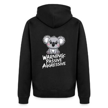 Warnung: Passiv-Aggressiv Koala Zeichnung - Unisex Premium Bio Zip Hoodie - Schwarz - Hinten - Nico (187cm)