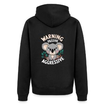 Avertissement, Passif, Agressif, Koala, Humour - Veste à capuche bio Premium Unisexe - noir - Dos - Nico (187cm)