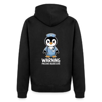 Warning Passive Aggressive Penguin - Unisex Premium Organic Zip Hoodie - black - Back - Nico (187cm)