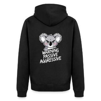 Warning Passive Aggressive Koala Humor - Unisex Premium Bio Zip Hoodie - Schwarz - Hinten - Nico (187cm)