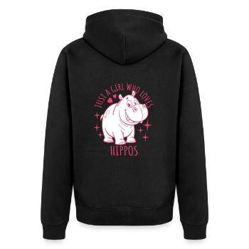 Just a girl who loves hippos - Cartoon - Unisex Premium Bio Zip Hoodie - Schwarz - Hinten - Nico (187cm)