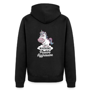 Warnung Passiv Aggressives Einhorn - Unisex Premium Bio Zip Hoodie - Schwarz - Hinten - Nico (187cm)