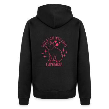 Just a girl who loves capybaras - Cartoon - Unisex Premium Bio Zip Hoodie - Schwarz - Hinten - Nico (187cm)