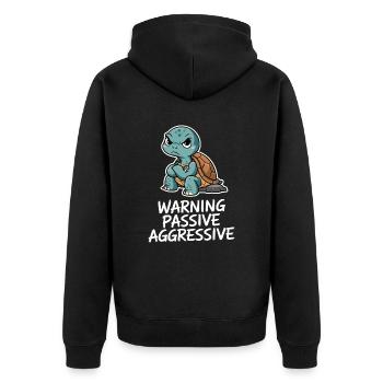 Warning Passive Aggressive Turtle - Unisex Premium Organic Zip Hoodie - black - Back - Nico (187cm)