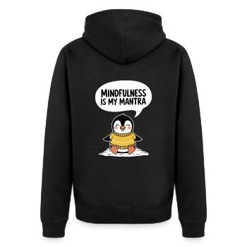 Achtsamkeit Ist Mein Mantra Fröhlicher Pinguin - Unisex Premium Bio Zip Hoodie - Schwarz - Hinten - Nico (187cm)