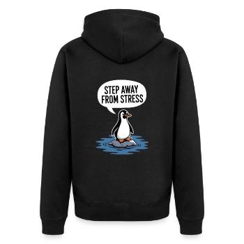 Pinguin: Einfach Mal Abschalten - Unisex Premium Bio Zip Hoodie - Schwarz - Hinten - Nico (187cm)
