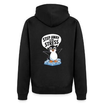Pinguin Schritte Weg Vom Stress - Unisex Premium Bio Zip Hoodie - Schwarz - Hinten - Nico (187cm)