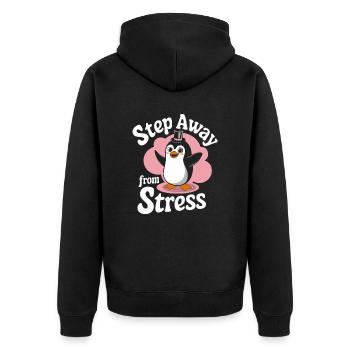 Step away from stress with penguin magic - Unisex Premium Organic Zip Hoodie - black - Back - Nico (187cm)