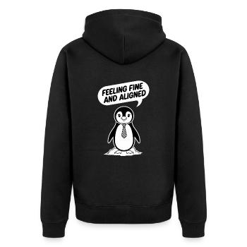 Pinguin Mit Krawatte: Feeling Fine And Aligned - Unisex Premium Bio Zip Hoodie - Schwarz - Hinten - Nico (187cm)