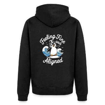 Feeling Fine And Aligned Funny Penguin - Unisex Premium Organic Zip Hoodie - black - Back - Nico (187cm)