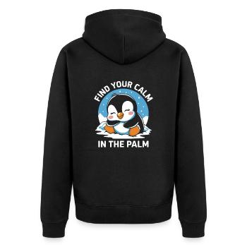 Finde Deine Ruhe In Der Hand Mit Süßem Pinguin - Unisex Premium Bio Zip Hoodie - Schwarz - Hinten - Nico (187cm)
