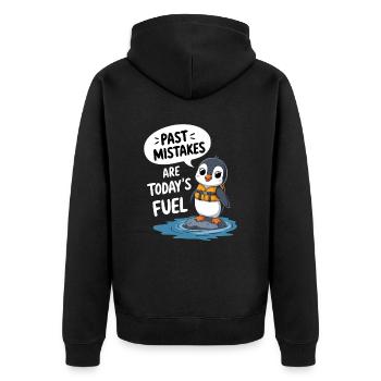 Vergangene Fehler Sind Der Treibstoff Von Heute - Unisex Premium Bio Zip Hoodie - Schwarz - Hinten - Nico (187cm)