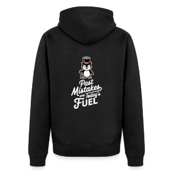 Vergangene Fehler Sind Der Treibstoff Von Heute - Unisex Premium Bio Zip Hoodie - Schwarz - Hinten - Nico (187cm)