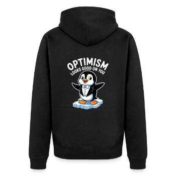 Optimismus Steht Dir Gut Pinguin - Unisex Premium Bio Zip Hoodie - Schwarz - Hinten - Nico (187cm)