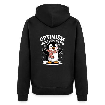 L’optimisme vous fait du bien Pingouin Hiver - Veste à capuche bio Premium Unisexe - noir - Dos - Nico (187cm)