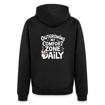 Raus Aus Der Komfortzone Mit Pinguin Power - Unisex Premium Bio Zip Hoodie - Schwarz - Hinten - Nico (187cm)
