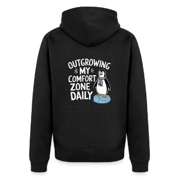 Meine Komfortzone Täglich Verlassen - Unisex Premium Bio Zip Hoodie - Schwarz - Hinten - Nico (187cm)