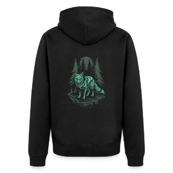 Mystischer Fuchs Im Dunklen Cottagecore Wald - Unisex Premium Bio Zip Hoodie - Schwarz - Hinten - Nico (187cm)