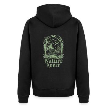Dunkler Cottagecore Nature Lover - Unisex Premium Bio Zip Hoodie - Schwarz - Hinten - Nico (187cm)