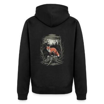 Dunkles Cottagecore: Fuchs im Verzauberten Wald - Unisex Premium Bio Zip Hoodie - Schwarz - Hinten - Nico (187cm)