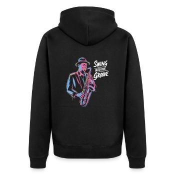 Jazz Musiker Swing Into The Groove Saxophon - Unisex Premium Bio Zip Hoodie - Schwarz - Hinten - Nico (187cm)