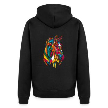 Buntes Geometrisches Bauernhof-Tiergrafik Pferd - Unisex Premium Bio Zip Hoodie - Schwarz - Hinten - Nico (187cm)