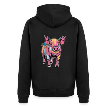 Colorful Geometric Farm Pig Graphic - Unisex Premium Organic Zip Hoodie - black - Back - Nico (187cm)