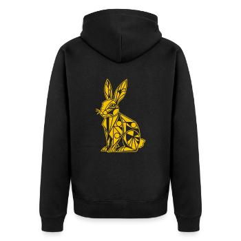 Geometrische Bauernhoftier Grafik Hase Kunst - Unisex Premium Bio Zip Hoodie - Schwarz - Hinten - Nico (187cm)