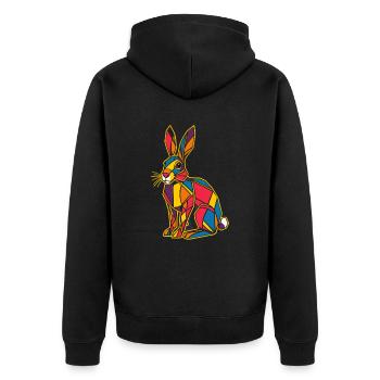 Colorful Geometric Farm Animal Graphic Bunny - Unisex Premium Organic Zip Hoodie - black - Back - Nico (187cm)