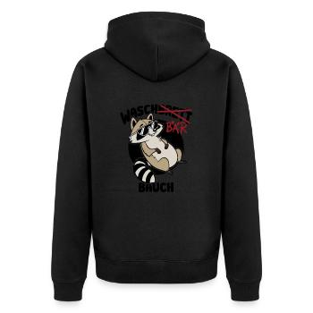 Waschbär Bauch - Waschbrett Bauch Geschenk - Unisex Premium Bio Zip Hoodie - Schwarz - Hinten - Nico (187cm)