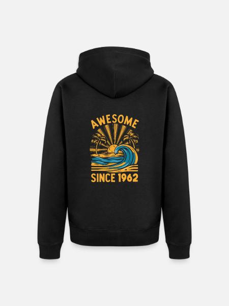 Awesome Since 1962 Birthday Beach - Unisex Premium Organic Zip Hoodie - black
