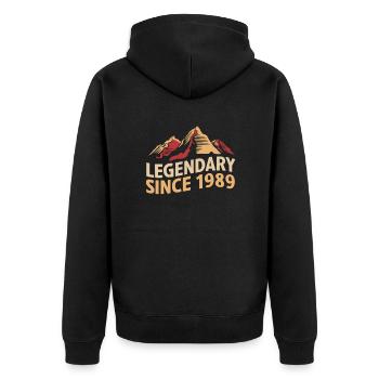 Legendary since 1989 Wanderer Mountain Vintage - Unisex Premium Organic Zip Hoodie - black - Back - Nico (187cm)
