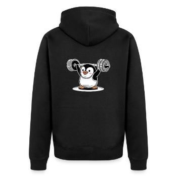 Penguin Lifting Weight Funny Sport Cartoon - Unisex Premium Organic Zip Hoodie - black - Back - Nico (187cm)