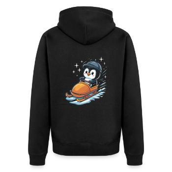 Niedlicher Pinguin Schlitteln Winterspaß - Unisex Premium Bio Zip Hoodie - Schwarz - Hinten - Nico (187cm)