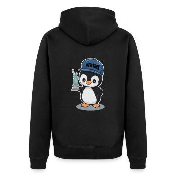 Pingouin mignon avec chapeau de New York - Veste à capuche bio Premium Unisexe - noir - Dos - Nico (187cm)