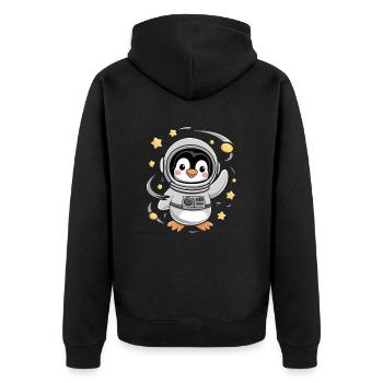 Pinguin Astronaut Abenteuer Im Weltall - Unisex Premium Bio Zip Hoodie - Schwarz - Hinten - Nico (187cm)