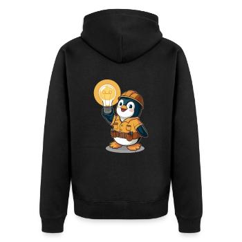 Pinguin Elektriker Mit Glühbirne - Unisex Premium Bio Zip Hoodie - Schwarz - Hinten - Nico (187cm)
