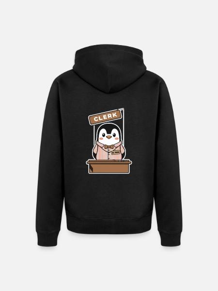 Funny Penguin Desk Clerk - Unisex Premium Organic Zip Hoodie - black