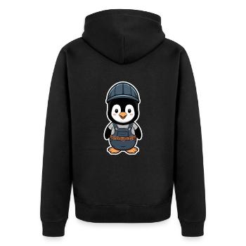 Pingouin avec casque d’ouvrier du bâtiment et salopette - Veste à capuche bio Premium Unisexe - noir - Dos - Nico (187cm)
