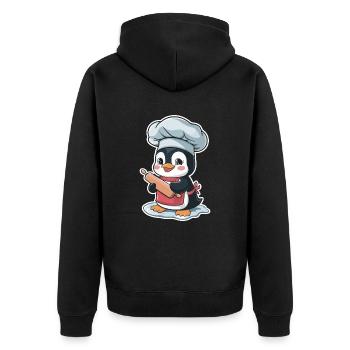 Cute penguin baker with rolling pin - Unisex Premium Organic Zip Hoodie - black - Back - Nico (187cm)