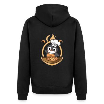 Süßer Pinguin Koch Pizza - Unisex Premium Bio Zip Hoodie - Schwarz - Hinten - Nico (187cm)
