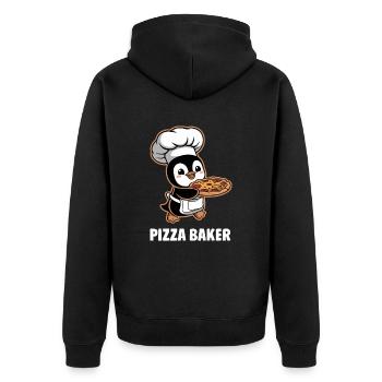 Pizza Baker Penguin Funny Chef - Unisex Premium Organic Zip Hoodie - black - Back - Nico (187cm)