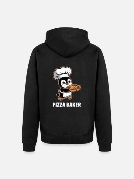 Pizza Baker Penguin Funny Chef - Unisex Premium Organic Zip Hoodie - black
