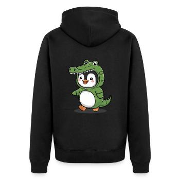 Niedlicher Pinguin im Krokodil-Kostüm - Unisex Premium Bio Zip Hoodie - Schwarz - Hinten - Nico (187cm)