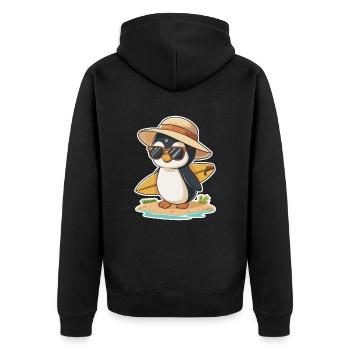 Sonniger Pinguin Surfer am Strand - Unisex Premium Bio Zip Hoodie - Schwarz - Hinten - Nico (187cm)