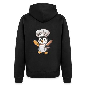 Cute penguin baker with bread and rolling pin - Unisex Premium Organic Zip Hoodie - black - Back - Nico (187cm)