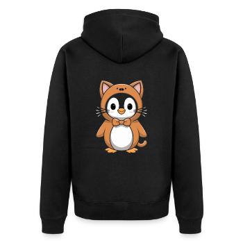 Penguin in cat costume with bow - Unisex Premium Organic Zip Hoodie - black - Back - Nico (187cm)