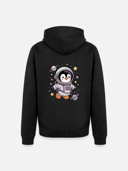Cute penguin astronaut in space - Unisex Premium Organic Zip Hoodie - black