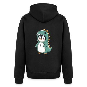 Niedlicher Pinguin Im Dinosaurier Kostüm - Unisex Premium Bio Zip Hoodie - Schwarz - Hinten - Nico (187cm)
