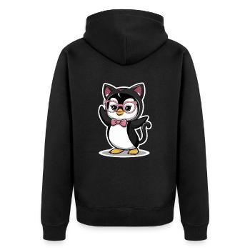 Süßer Pinguin Mit Brille Und Schleife - Unisex Premium Bio Zip Hoodie - Schwarz - Hinten - Nico (187cm)